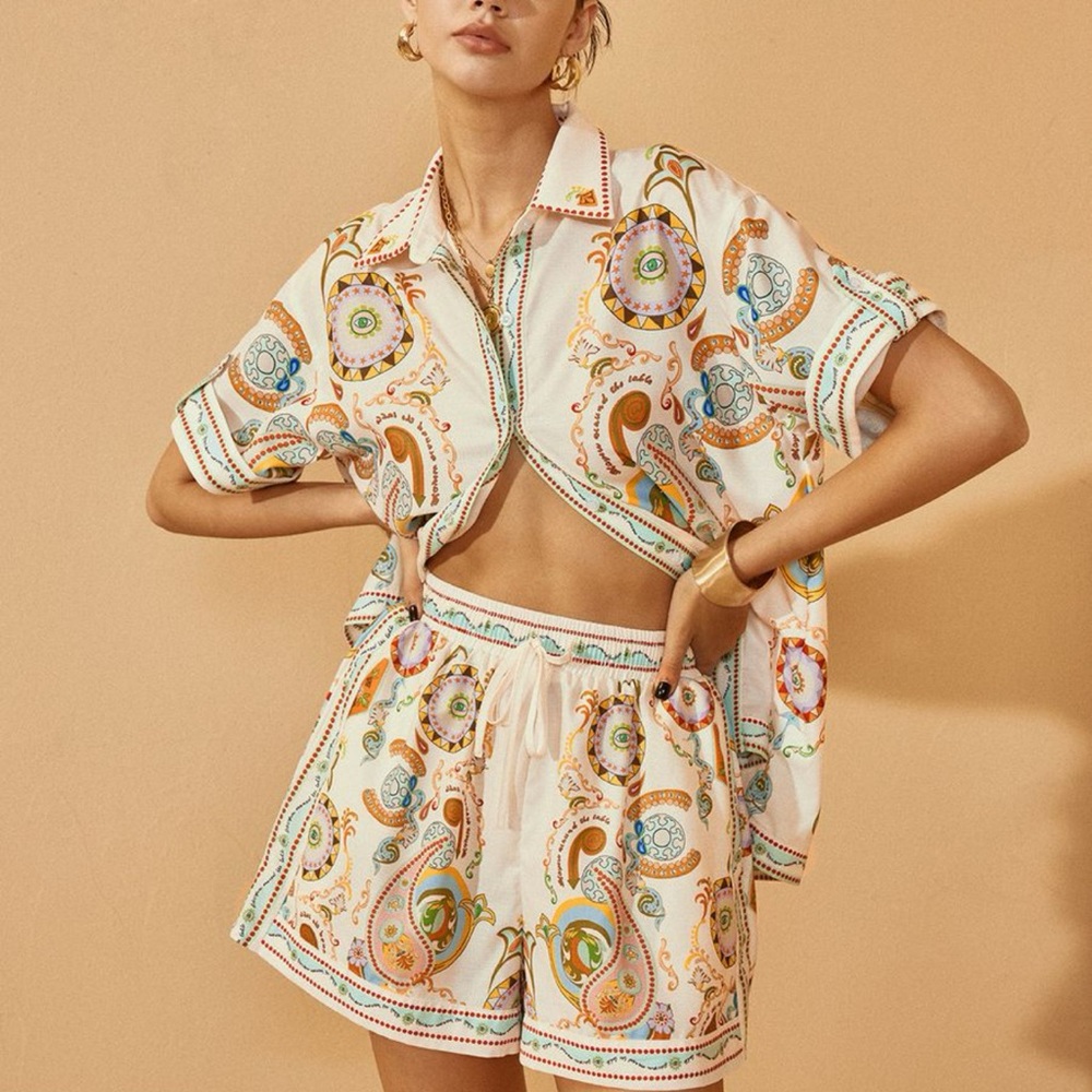 Commense Paisley Print Two-Piece Set - Cream and Multicolor